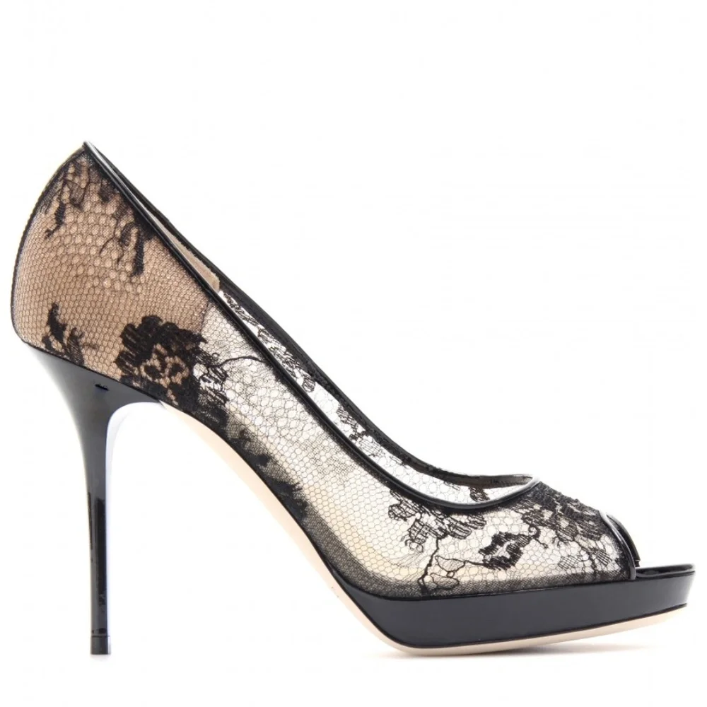 Jimmy Choo Black Luna Lace Platform Pumps Size  US9 NEW